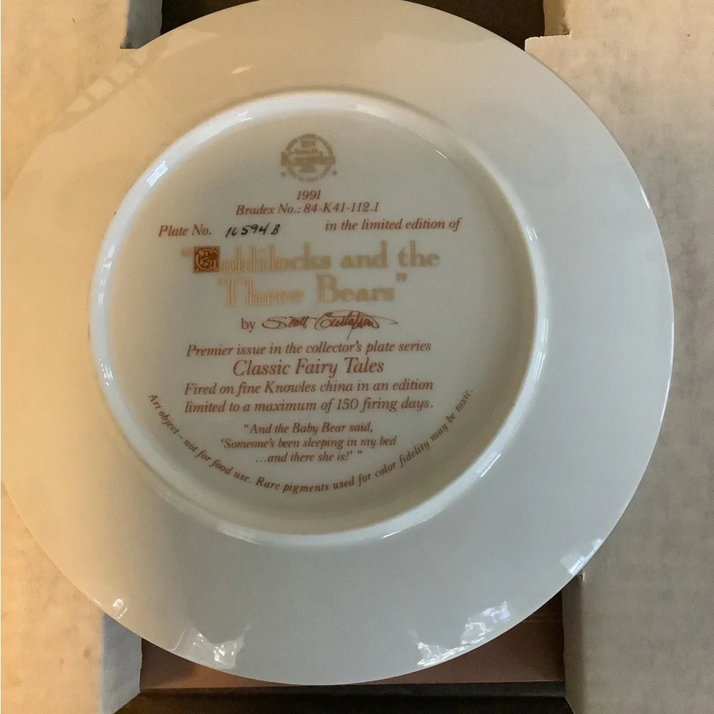 Goldilocks & 3 bears COA & Decorative Plate